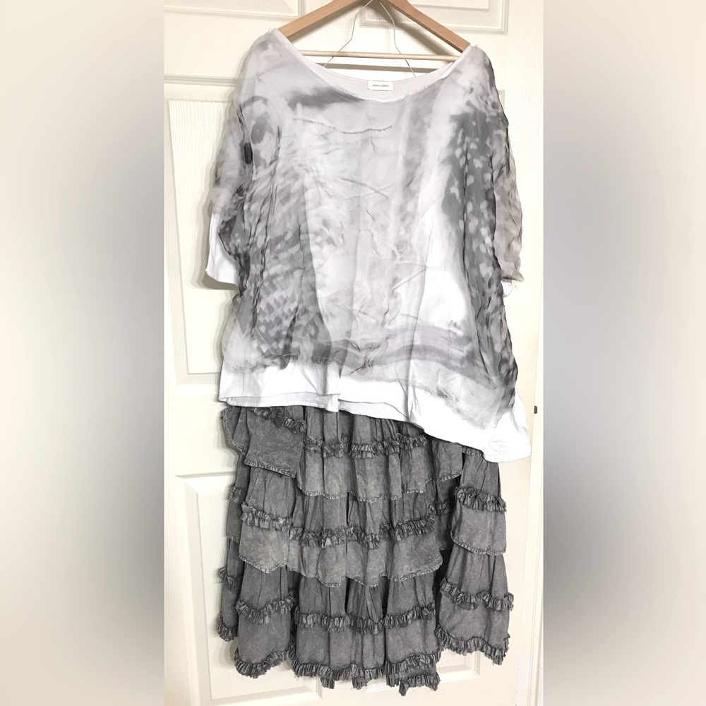 Krista Larson SheerTie Dyed Silk over solid White T-Shirt Short Sleeve